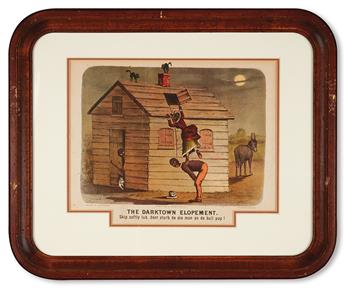 (RACISM.) CURRIER AND IVES. Group of 7 chromolithographs in Currier and Ives series of stereotypical images of blacks in ridiculous and